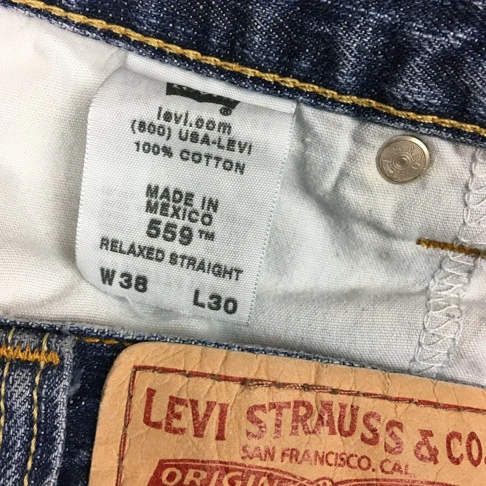 Levis 559‎ Mens Blue Jeans 38x30 Relaxed Straight Cotton Denim Zipper Fly